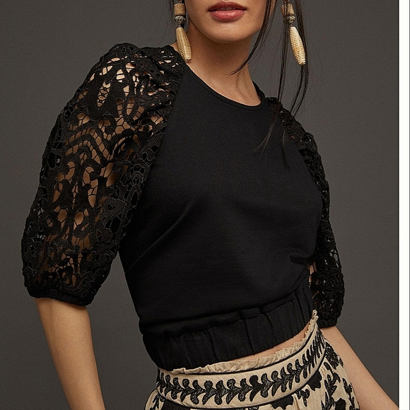 Anthropologie Tops - Dolan Anthropologie Lace puff sleeve top